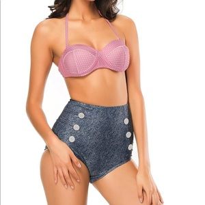 PINK Pin-Up Halter Push-Up Bra swimsuit top ONLY!